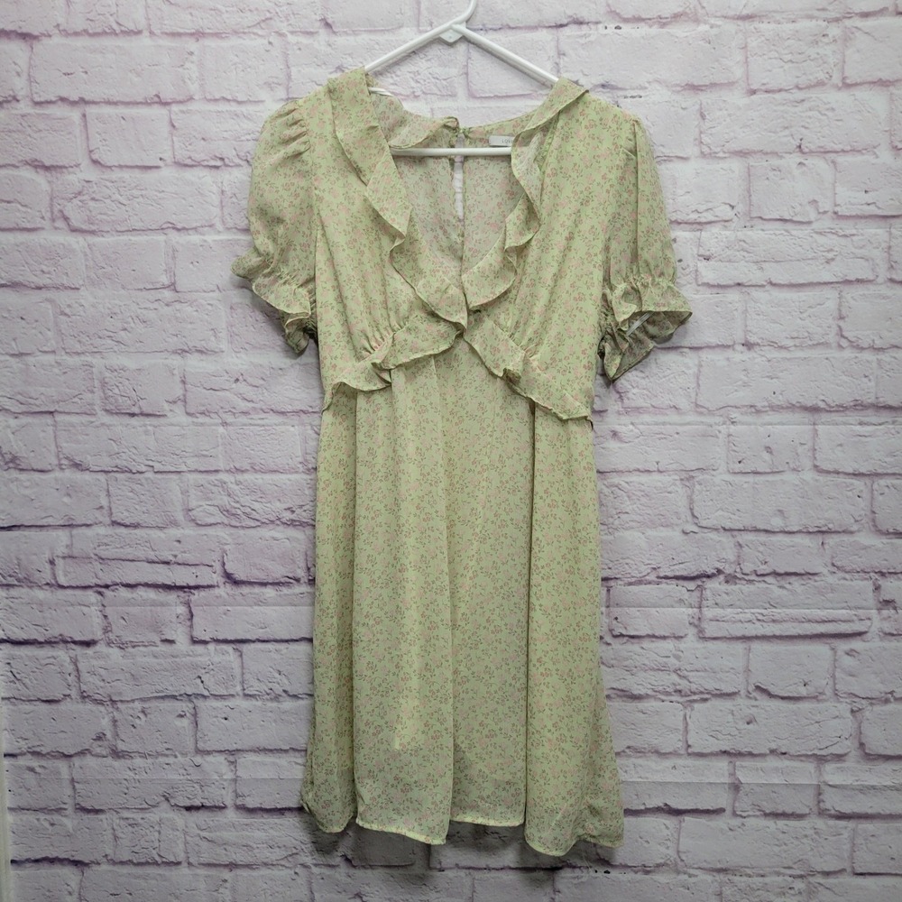Love Tree Floral Babydoll Mini Dress Sz L Ruffled Boho Cottage Coquette Fairy